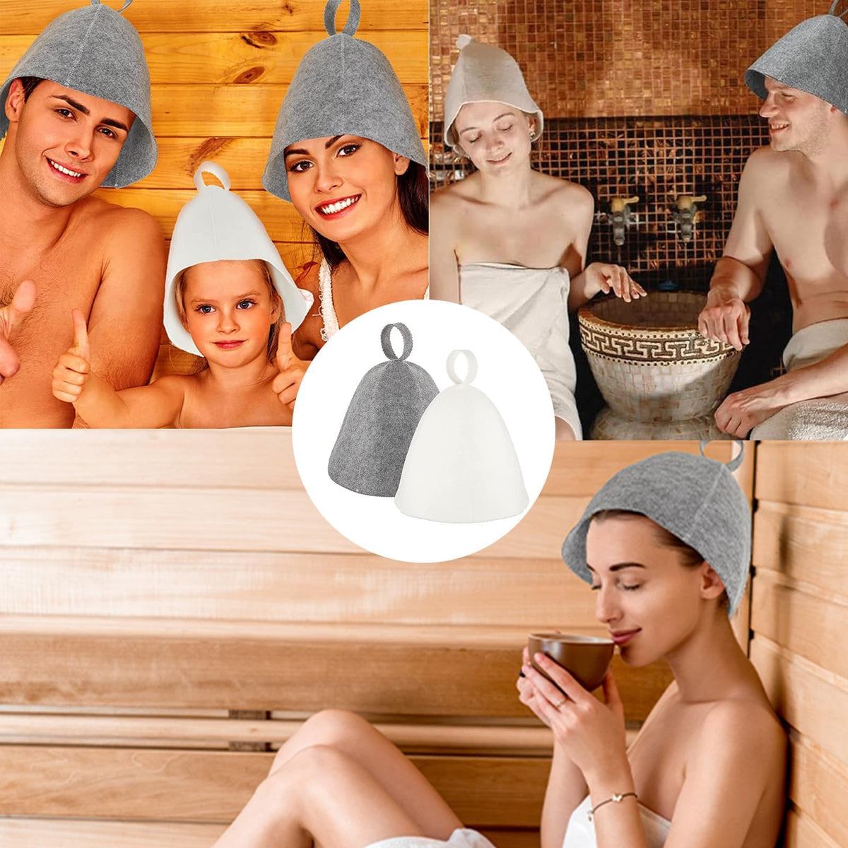 pcs sauna hats, original wool, comfortable and breathable for sauna, 100% natural sauna accessories in felt (gray and white) _jar