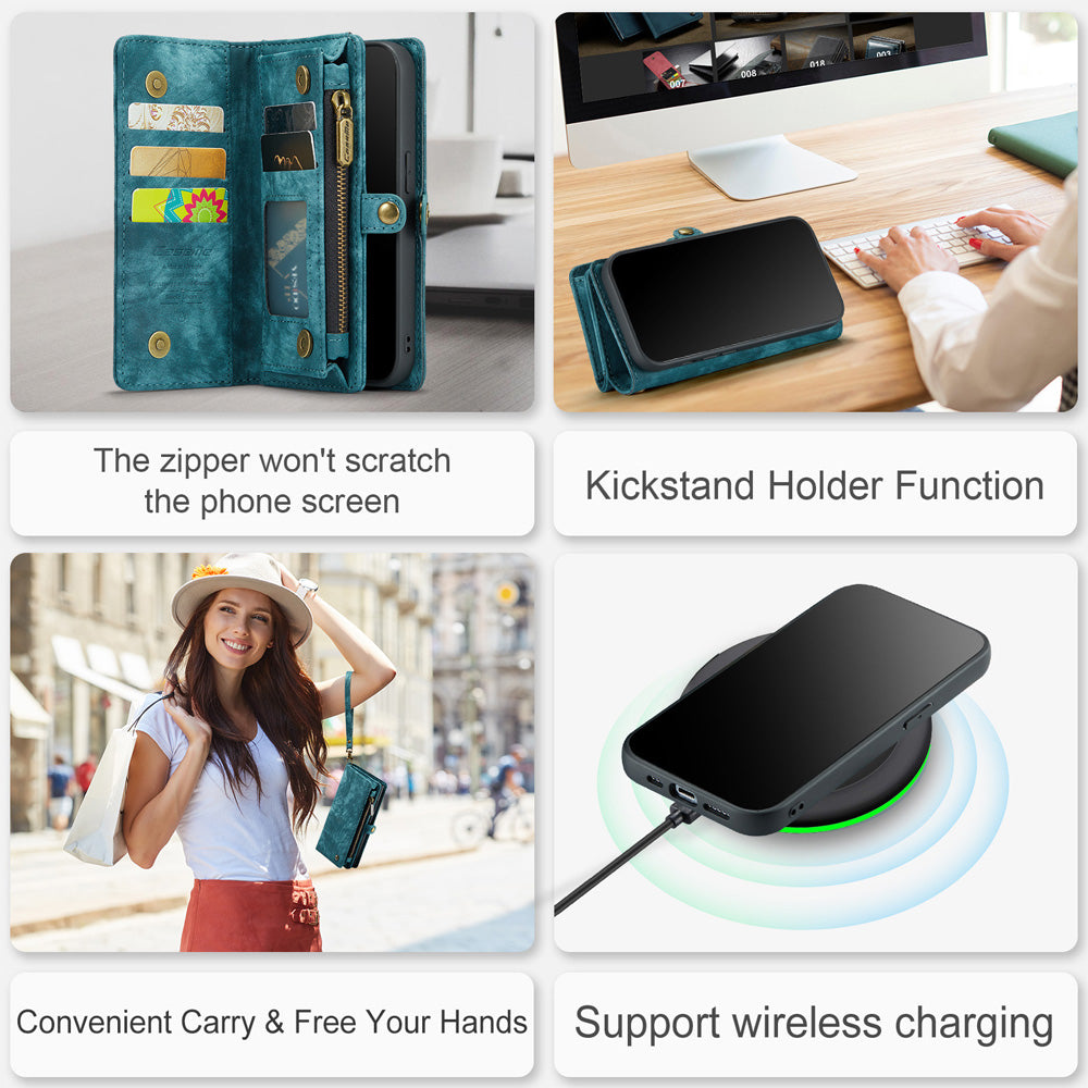 2-in-1 Detachable Wallet Case for  Samsung S25, Retro Leather Flip Case with Card Holder & Magnetic Zipper Black