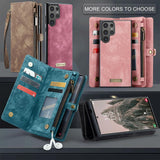 2-in-1 Detachable Wallet Case for  Samsung S25, Retro Leather Flip Case with Card Holder & Magnetic Zipper Black
