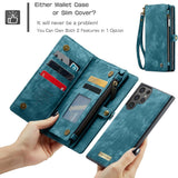 2-in-1 Detachable Wallet Case for  Samsung S25, Retro Leather Flip Case with Card Holder & Magnetic Zipper Black