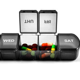 Medicine dispenser for 1 week with large compartments black - Top-Down View
