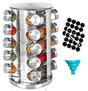 20 Glass Jars with Labels, Transparent, Rotating Spice Tower