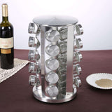 20 Glass Jars with Labels, Transparent, Rotating Spice Tower - Side View