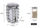 20 Glass Jars with Labels, Transparent, Rotating Spice Tower - Top-Down View