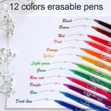 Erasable Gel Ink Pens 12-pack, MultiColor - 45-Degree Angle