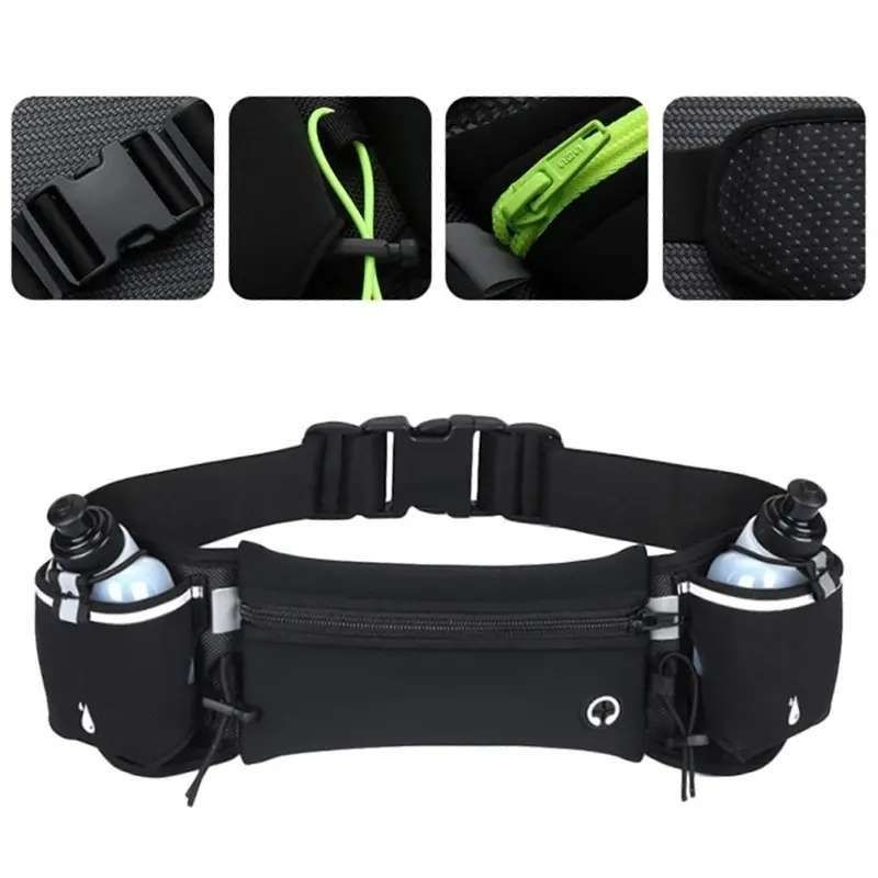 Running Belt with Water Bottles for Active People, Black