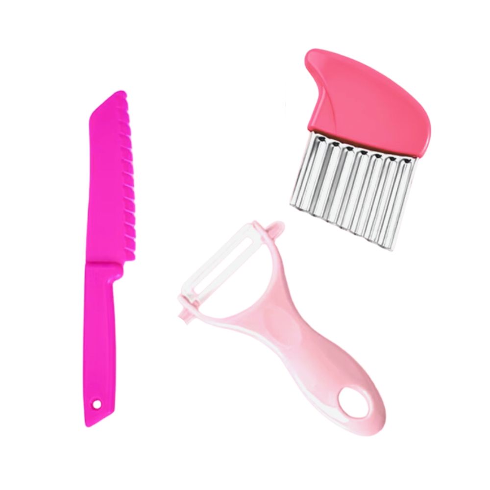 Plastic Children Cooking Cutter Set, Pink - Potato Peeler Knife for Fruits and Vegetables
