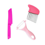 Plastic Children Cooking Cutter Set, Pink - Potato Peeler Knife for Fruits and Vegetables - Side View