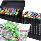 80-Pack Double-Sided MultiColor Marker Pens with Case - 45-Degree Angle