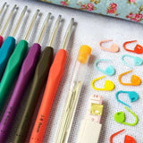 45-Piece Crochet Kit with Hooks, Markers, Tape Measure, MultiColor