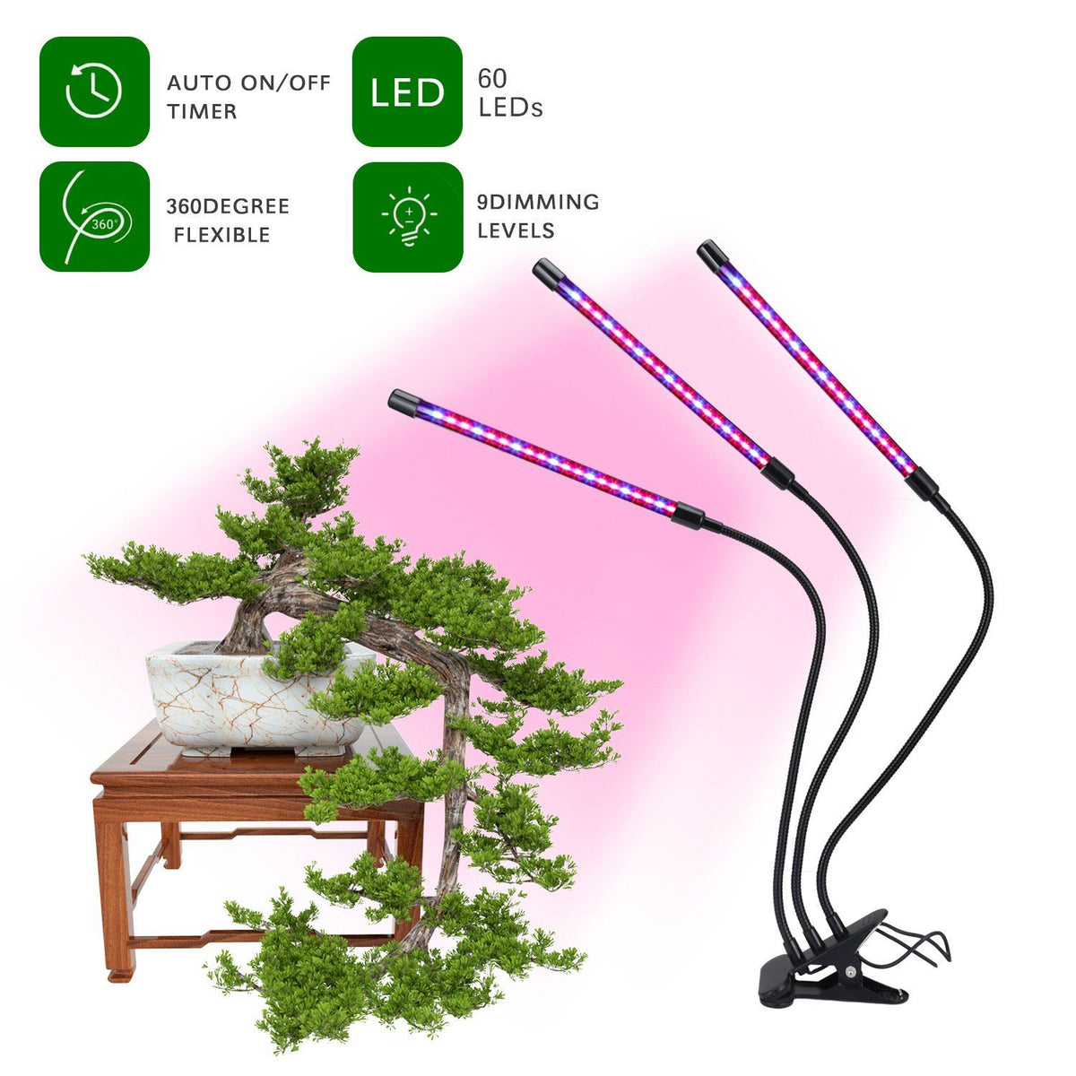 60 LED Full Spectrum Grow Light with 3 Timers, MultiColor