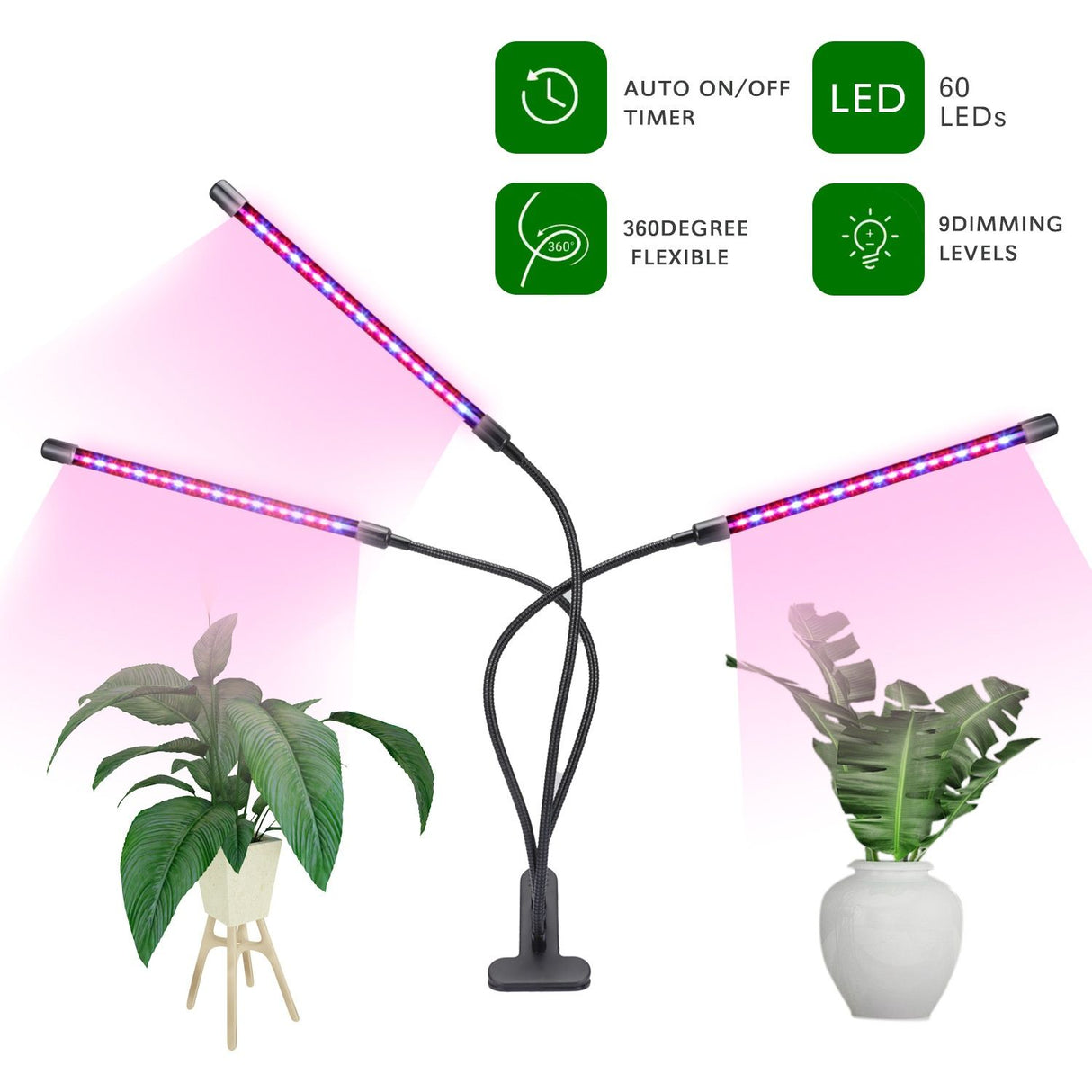 60 LED Full Spectrum Grow Light with 3 Timers, MultiColor
