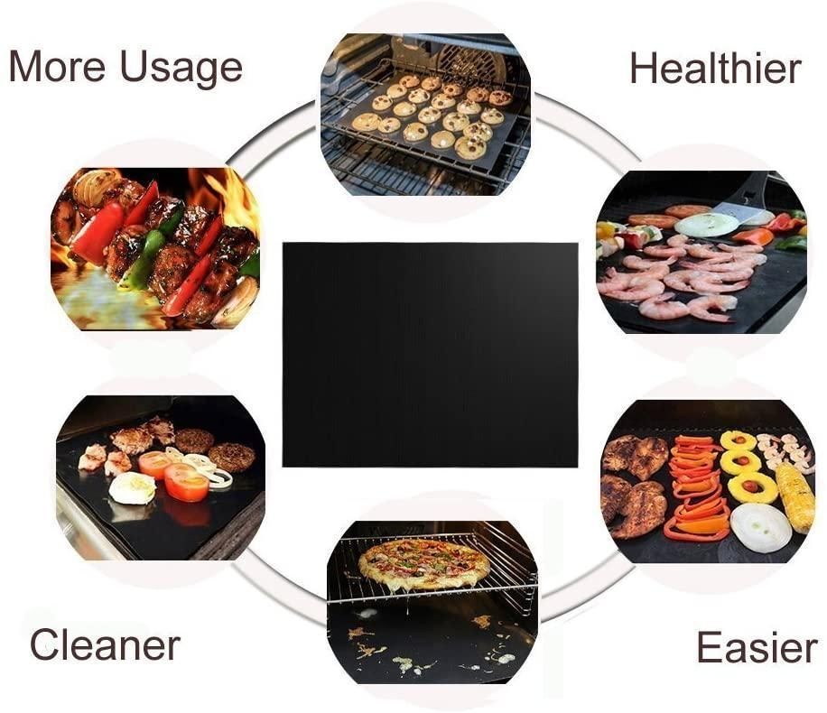 6-Pack Non Stick Grill Mat Oven Mat Baking Mat, 40x33cm, Black