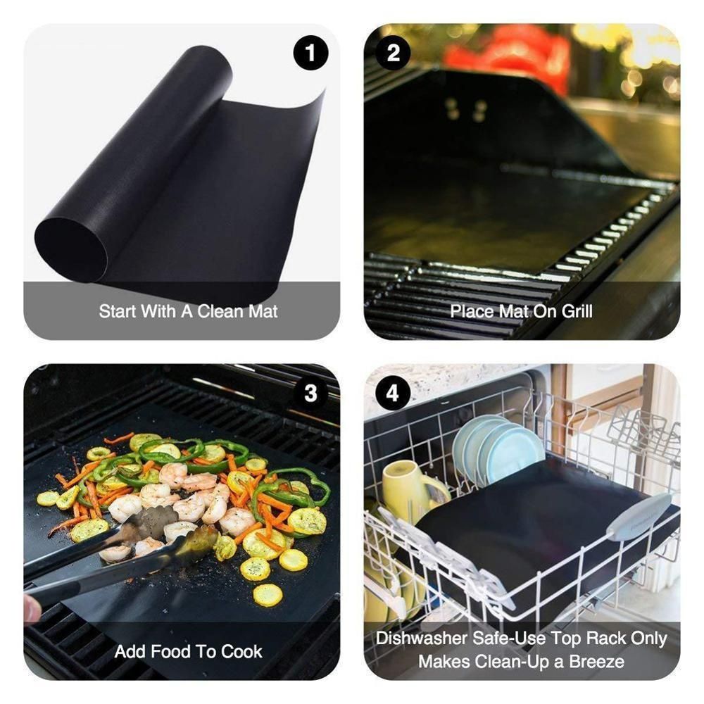 6-Pack Non Stick Grill Mat Oven Mat Baking Mat, 40x33cm, Black