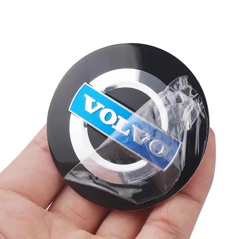 Volvo Center Caps 4-Pack, 64mm – Black, Silver, Blue Hub Emblem for Volvo Wheels