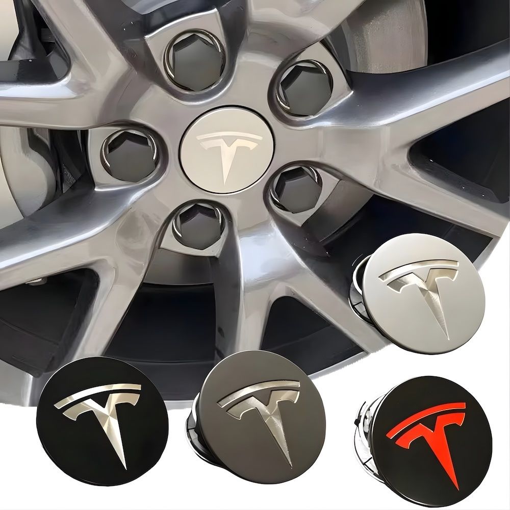 4-Pack Tesla Wheel Hub Caps, 56mm, Silver - Compatible with Tesla