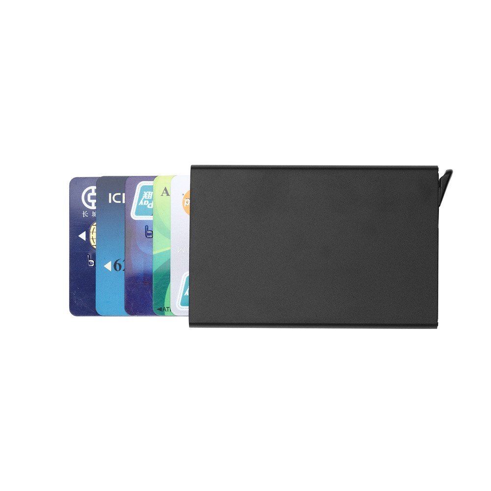 Aluminum Pop-Up Card Holder RFID-Safe Black Case