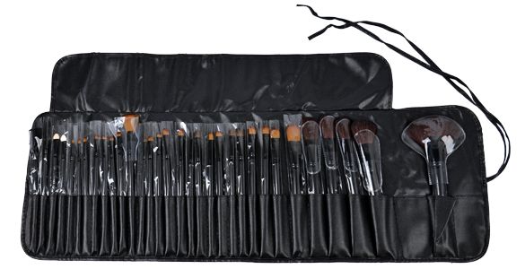 32pcs Professional Makeup Brushes, Genuine Goat Hair, Leather Case, Black