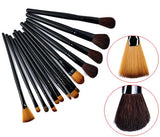 32pcs Professional Makeup Brushes, Genuine Goat Hair, Leather Case, Black - Side View