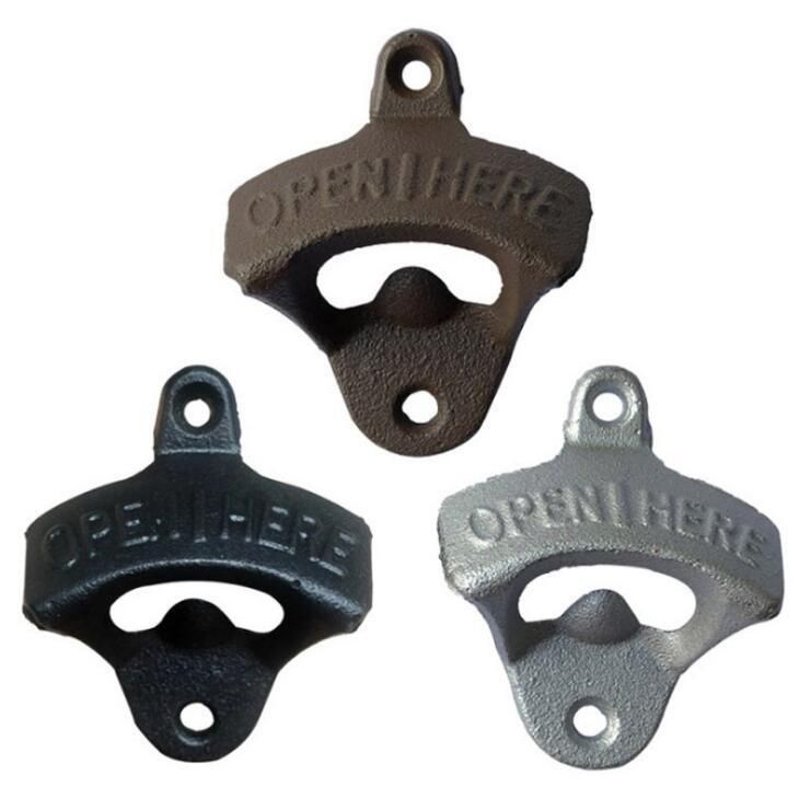 Wall mounted bottle opener, Vintage Open Here design, Black