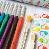 Knitting Kit 45-Piece with Crochet Hooks, Markers, Tape Measure, MultiColor - Side View