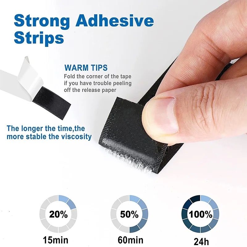 Self-Adhesive Velcro Tape 50m x 3cm, Black