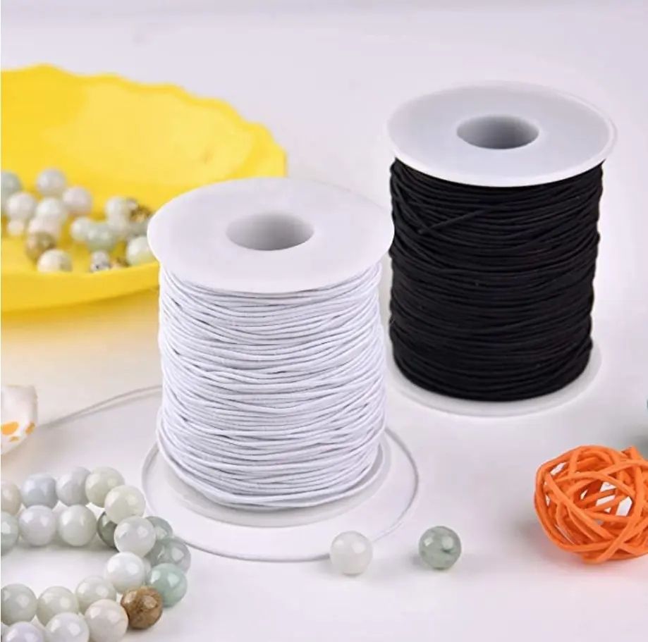 Black Nylon-Coated Elastic Thread Roll, 50 meters, 0.6mm