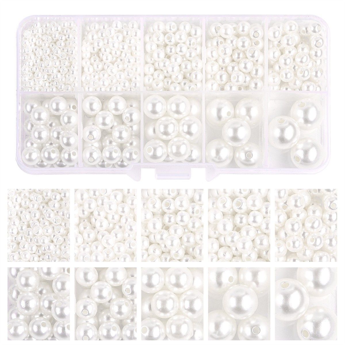 800pcs Acrylic Beads for Jewelry Making, DIY Imitation Pearls White