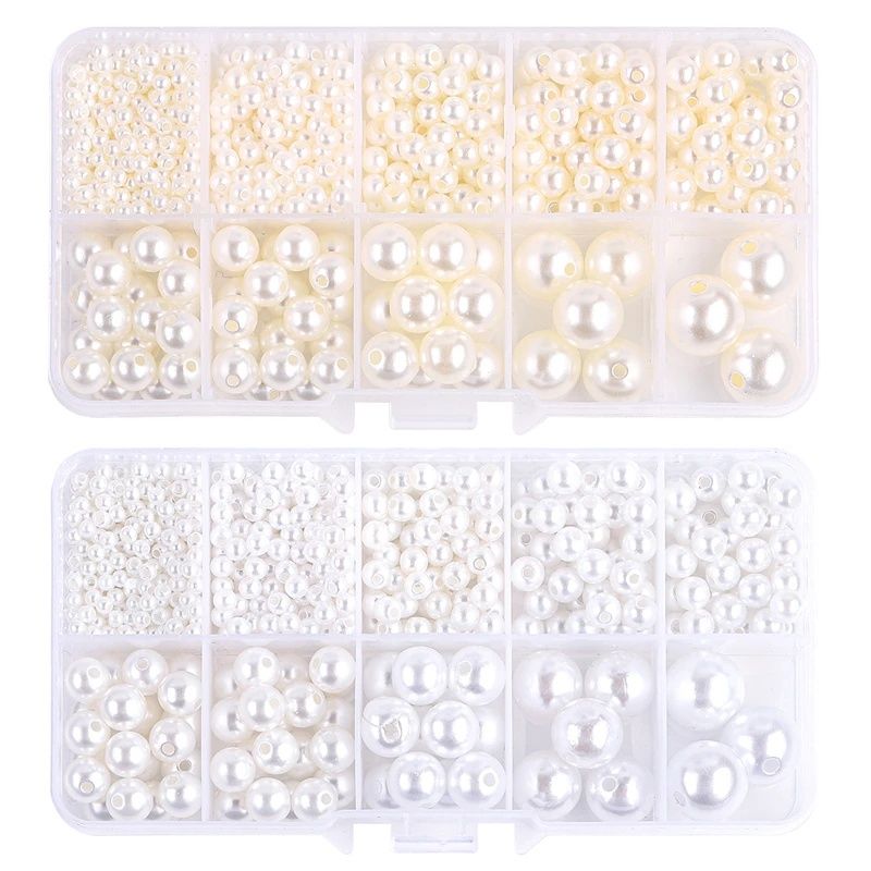 800pcs Acrylic Beads for Jewelry Making, DIY Imitation Pearls White