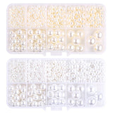 800pcs Acrylic Beads for Jewelry Making, DIY Imitation Pearls White - Front View