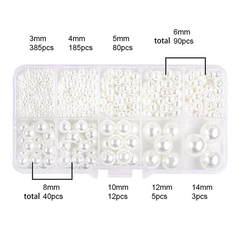 800pcs Acrylic Beads for Jewelry Making, DIY Imitation Pearls White