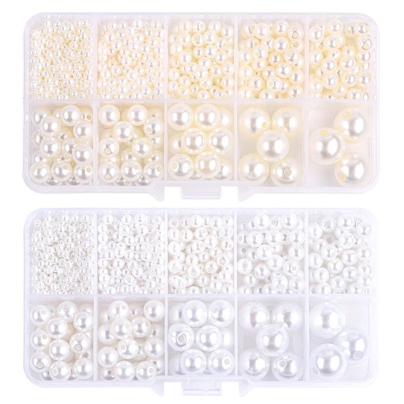 800pcs Acrylic Beads for Jewelry Making, DIY Imitation Pearls, Cream