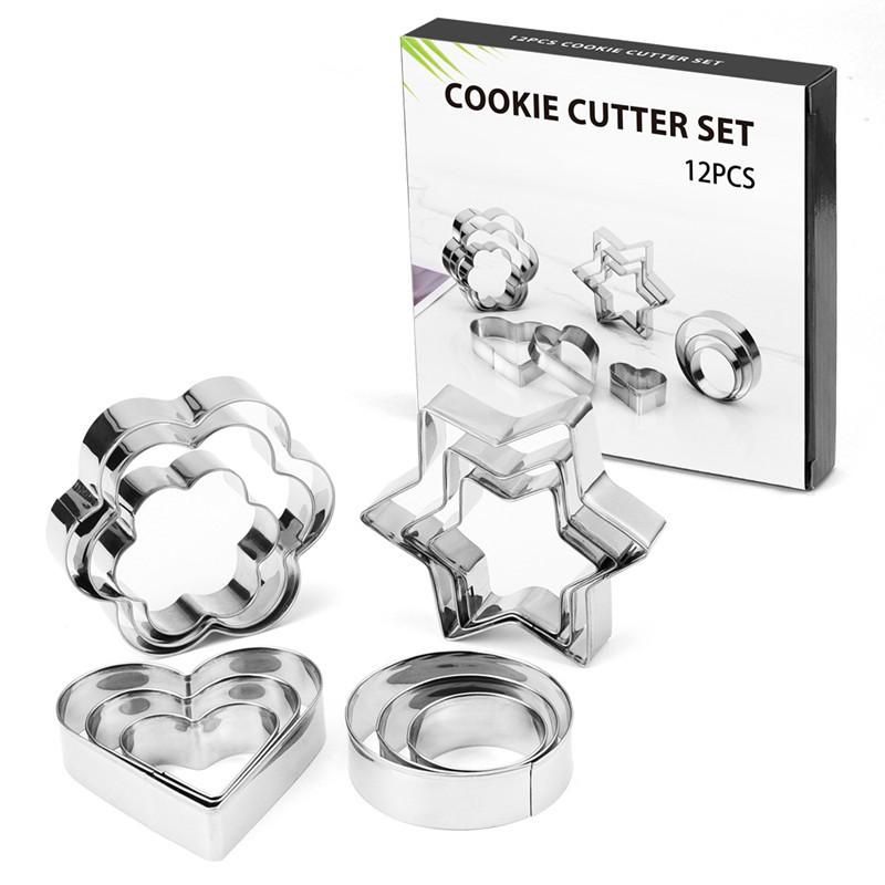 12pcs Baking Molds Cookie Cutters Gingerbread Molds, Silver