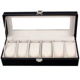 6 Watch Box Luxury Storage Case, Black, compatible with Urbox - Front View