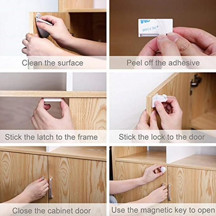 4pcs Child Lock Magnetic Drawer Lock, White