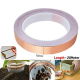10m Copper Tape for Snail Control, 10mm width, compatible with garden tools