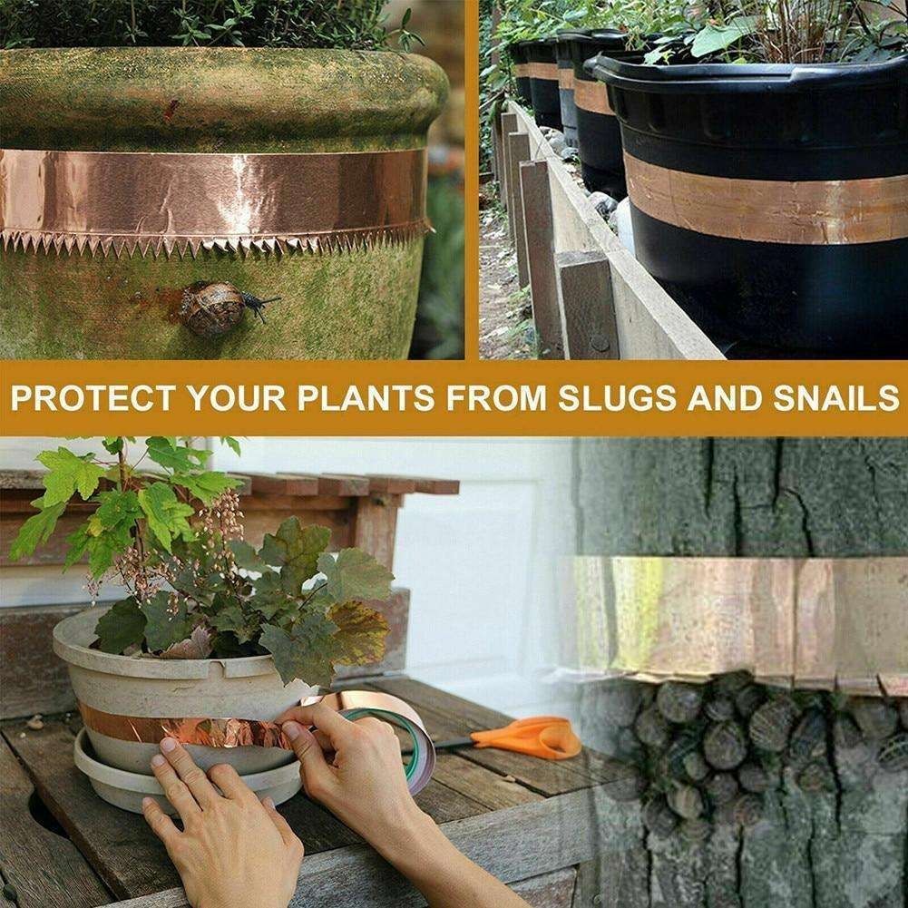 10m Copper Tape for Snail Control, 10mm width, compatible with garden tools