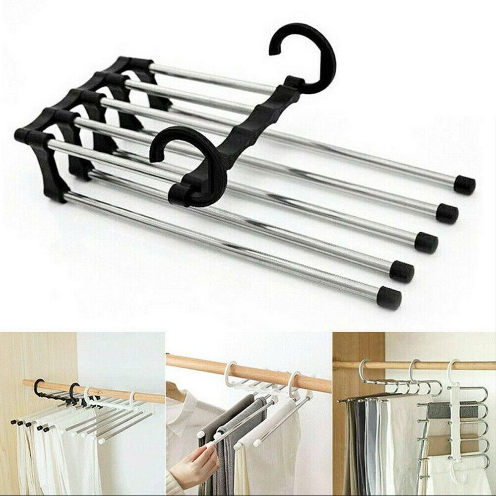 5 Clothes Hangers for Pants with Connection Hook, Black