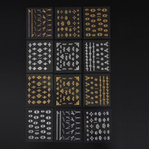 6 Sheets Silver Gold Nail Stickers, 12x4 cm