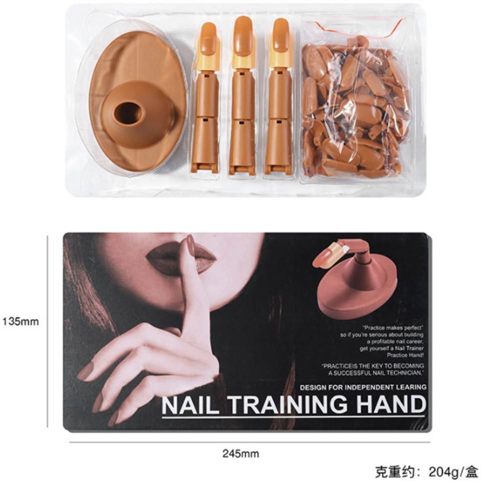 Practice Finger with Tips Nail Training Finger, Brown