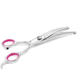 Curved Dog Scissors 19cm, Silver, Rounded Tip Pet Grooming Shears - Side View
