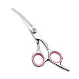 Curved Dog Scissors 19cm, Silver, Rounded Tip Pet Grooming Shears - Top-Down View