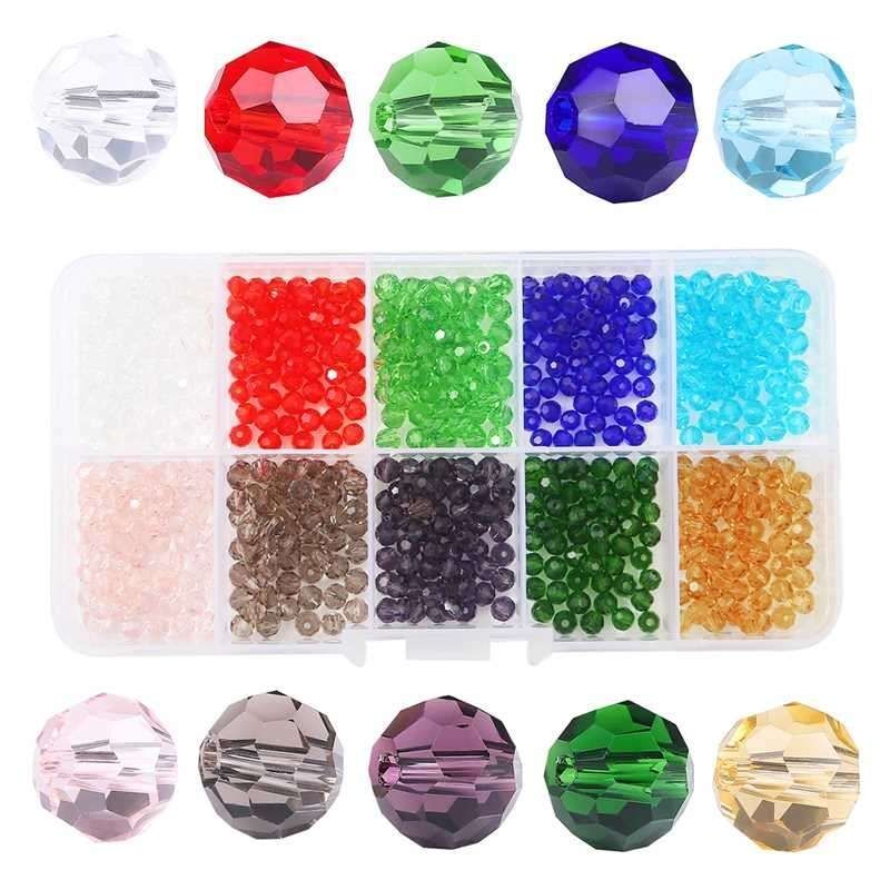 600pcs Faceted Glass Beads, 4mm, DIY MultiColor