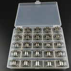 25 Bobbins for Sewing Machine Silver, with Storage Box
