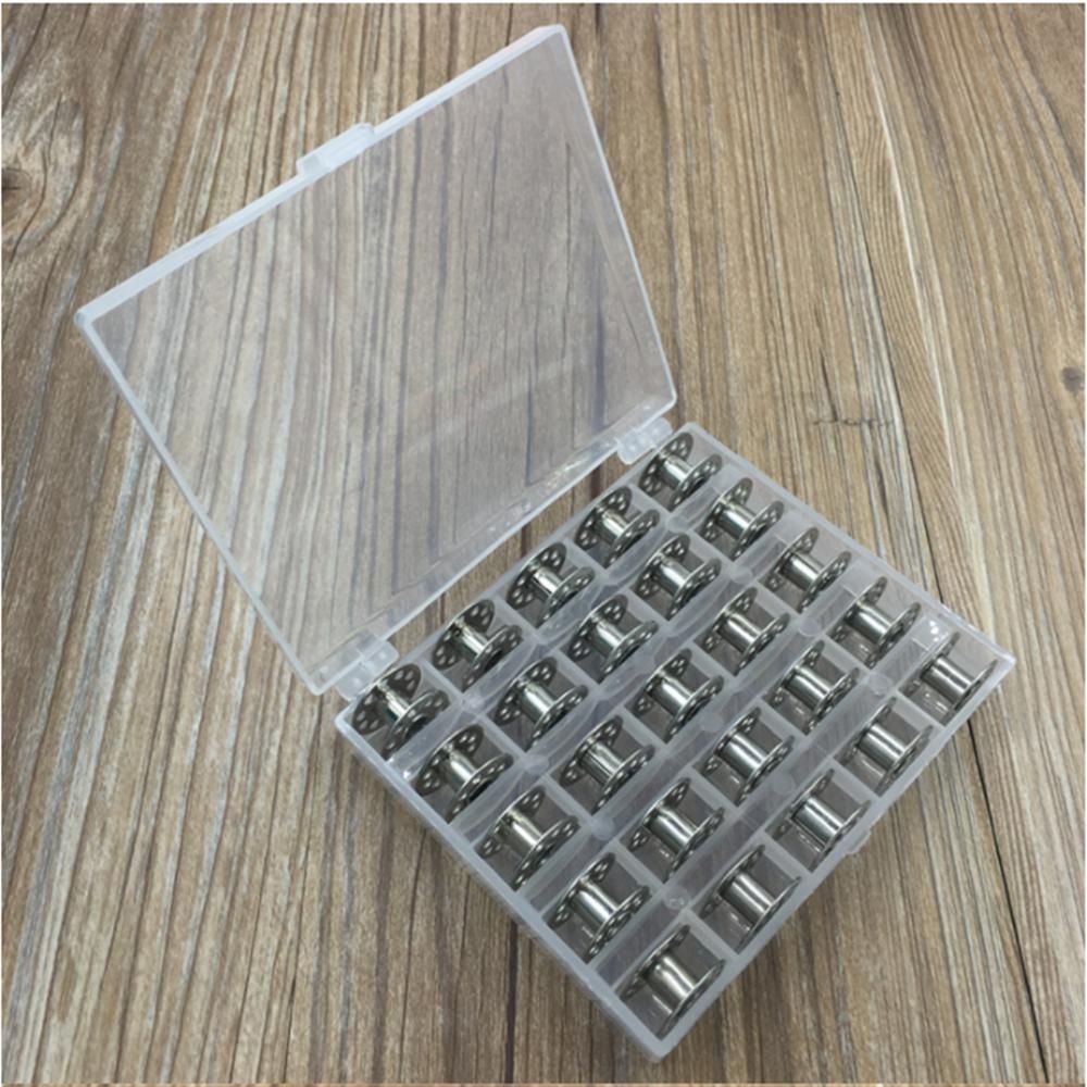 25 Bobbins for Sewing Machine Silver, with Storage Box