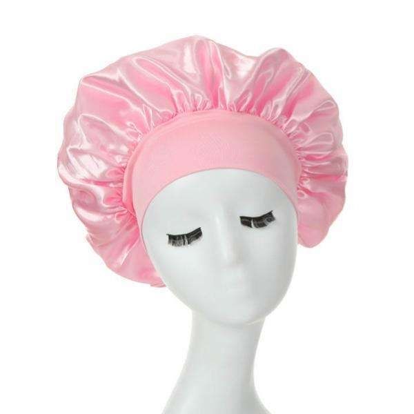 Pink satin sleep cap, bonnet for hair protection