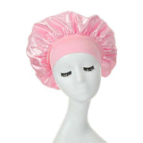 Pink satin sleep cap, bonnet for hair protection - Front View