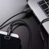 3-in-1 Charging Cable Micro USB Lightning Type-C, Black - Front View