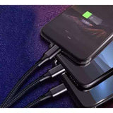 3-in-1 Charging Cable Micro USB Lightning Type-C, Black - 45-Degree Angle