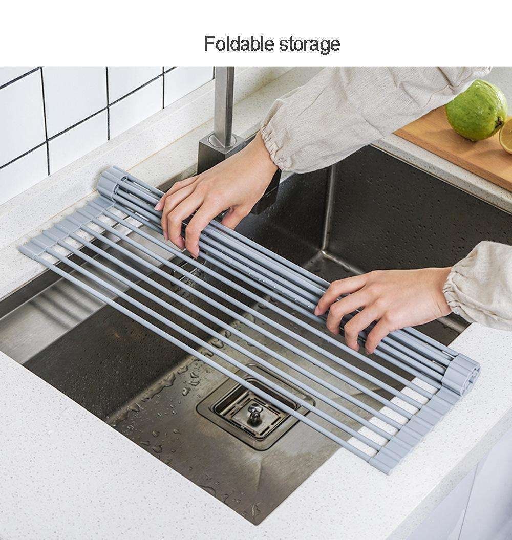 Foldable Stainless Steel Dish Rack, Silver